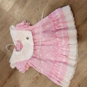 Vintage 80's Large‎ Baby Doll Dress. Pink with White Polka Dots.